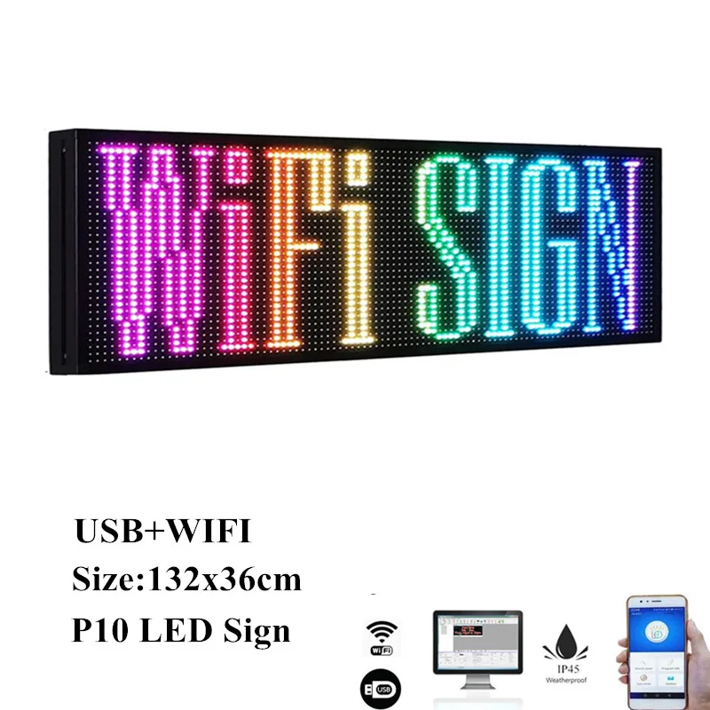 

WiFi P10 132x 36cm high resolution LED full RGB color sign with high resolution P10 128x32 dots and new SMD technology