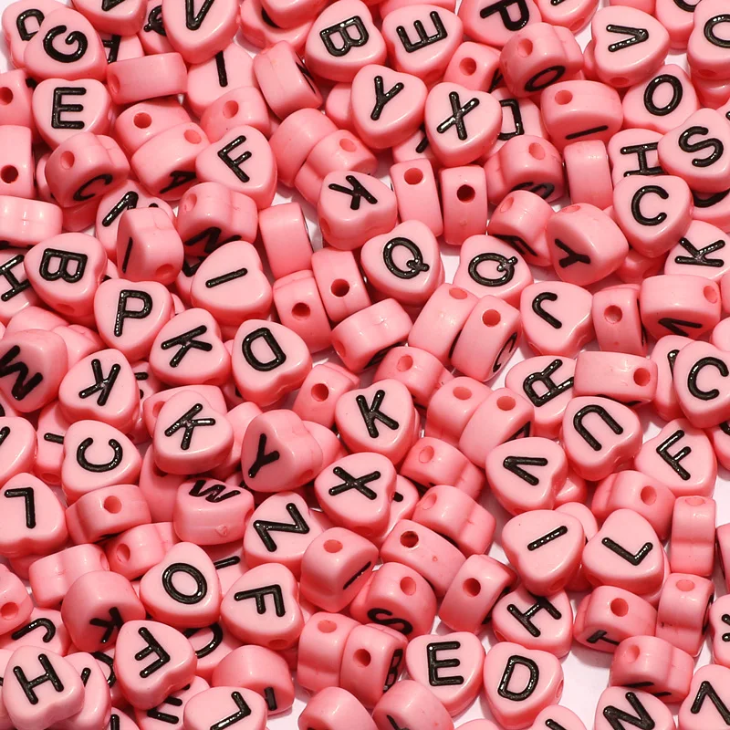 7*4mm Pink Mixed Letter Acrylic Beads Alphabet Loose Spacer Heart Beads For Jewelry Making Diy Handmade Bracelet Necklace