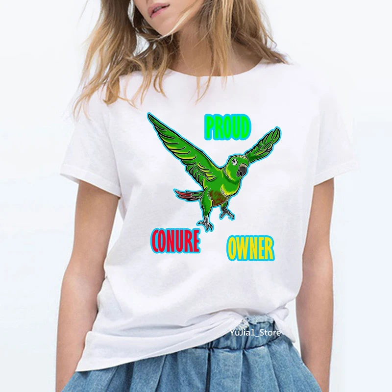 Lovely rainbow birds Cockatiel Parrot graphic t shirt women summer white short sleeve t-shirt cute top female t-shirt clothes