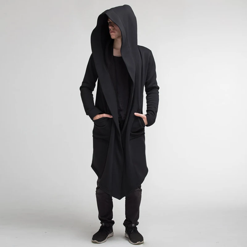 NONE Men Winter Hooded Knit Trench Coat Black M 6