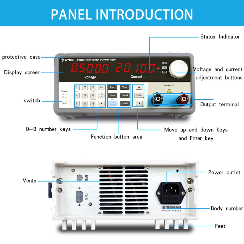 Adjustable Switch Programmable DC Power Supply Regulated Modul Laboratory current stabilized 30V 20A 60V 10A 120V 5-digitdisplay