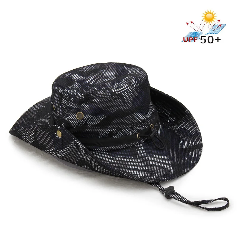UPF 50 + قبعة بحافة الرجال النساء الشمس Boonie قبعة الصيف UV حماية التمويه قبعة التنزه في الهواء الطلق صياد قبعات الصيد قبعة الشمس