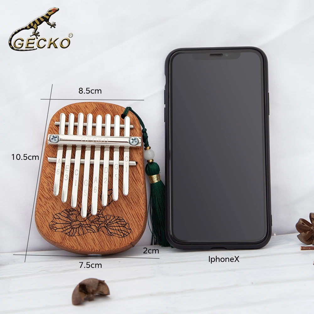 GECKO 8 Key Kalimba African Finger Thumb Piano Full Veneer Camphor Wooden Keyboard Percussion Instrument Music Gift for Beginner