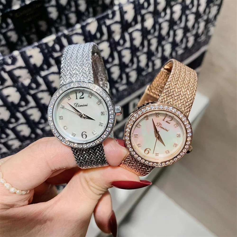 Natural Shell Elegant Lady Dress Watches for Women Mesh Bracelets Watches Roman Numbers Zircons Crystals Wrist watch Waterproof