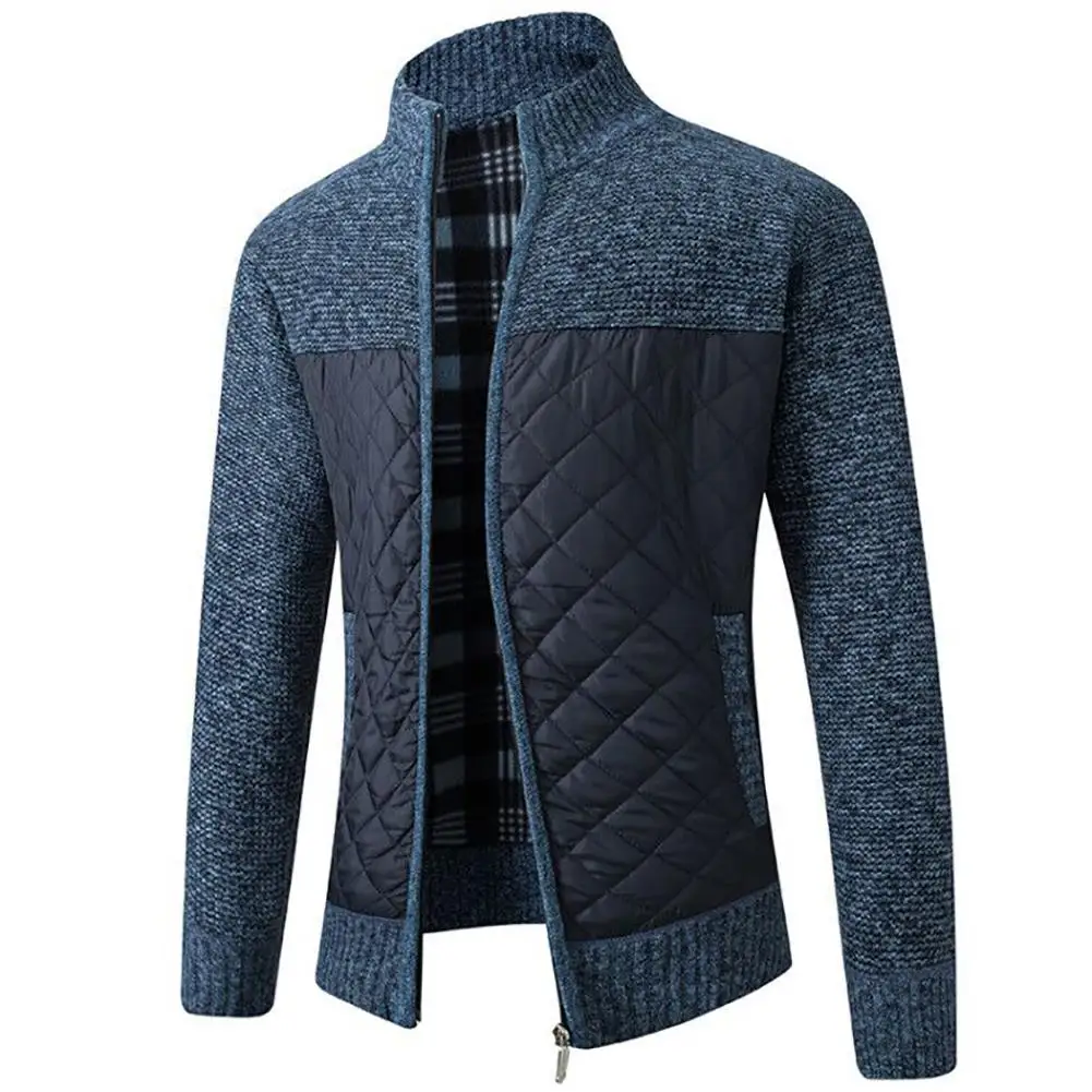 Men Jacket Zip Thick Knitted Sweater Cardigan Pockets Warm Jacket Slim Coat мужская куртка