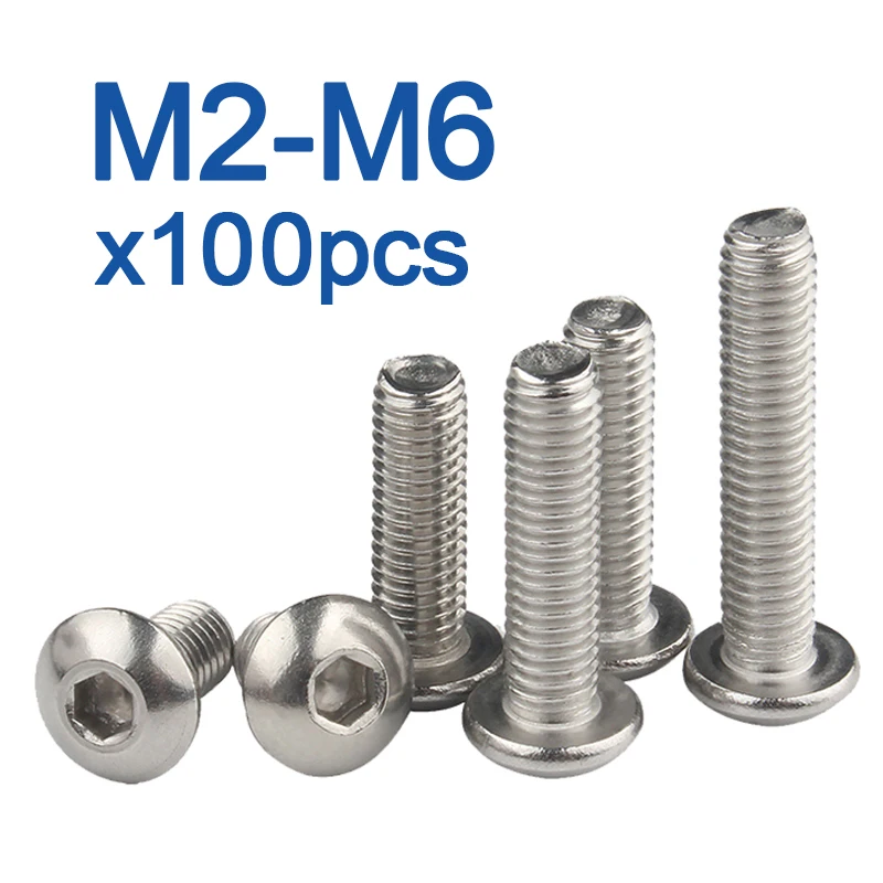 

100pcs/lot M2 M2.5 M3 M4 M5 304 Stainless Steel Hexagon Hex Socket Button Head Screw Bolts Round Flat Head Screw Standoff