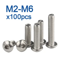 100pcs/lot M2 M2.5 M3 M4 M5 304 Stainless Steel Hexagon Hex Socket Button Bolts Round Flat Head Screw Standoff
