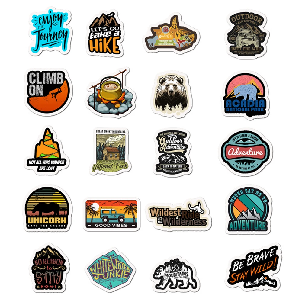 10/30/50pcs Camping Landscape Stickers Outdoor Adventure Travel PVC Waterproof Graffiti Sticker Decals DIY Laptop Skateboard Car