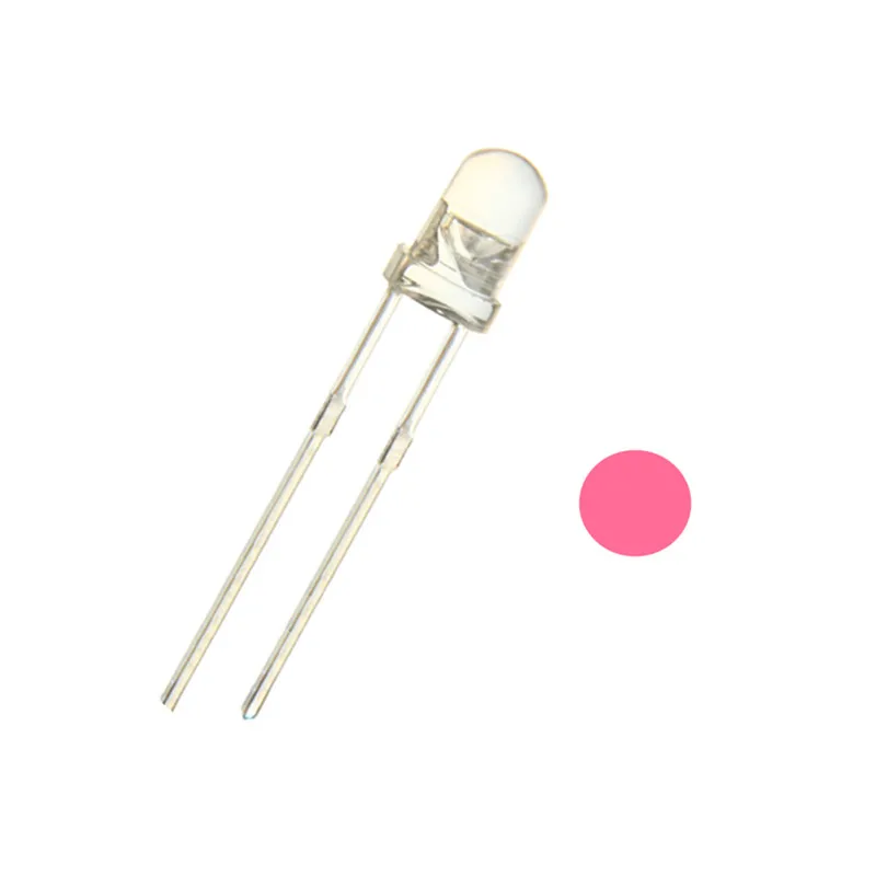 1000PCS, F3 3mm Pink LED, 3.0-3.2V, 455-460NM, 1000-1500MCD, DIP-2, Short Leg, Water Clear