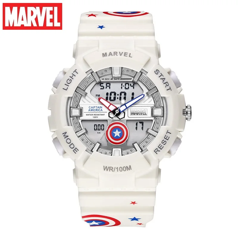 Marvel-Reloj de pulsera deportivo de doble pantalla para niños, cronómetro impermeable de 100M, con pantalla de los vengadores, Capitán América, Spider Man