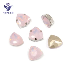 YANRUO 4706 Trilliant Rose Water Opal Diamond Triangle Sew On Crystal Glass Rhinestones Sewing Claws K9 Crystal For Jewelry