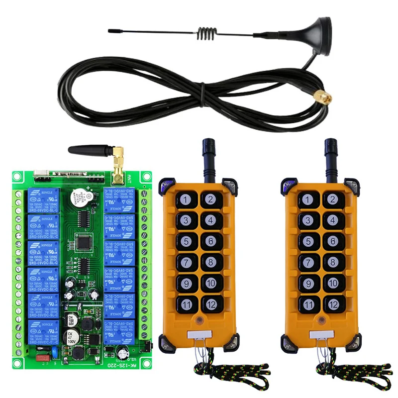 

3000m Industrial DC 12V 24V 36V 48V 12CH RF Wireless Remote Control Overhead travelling crane System Receiver Suckers antenna