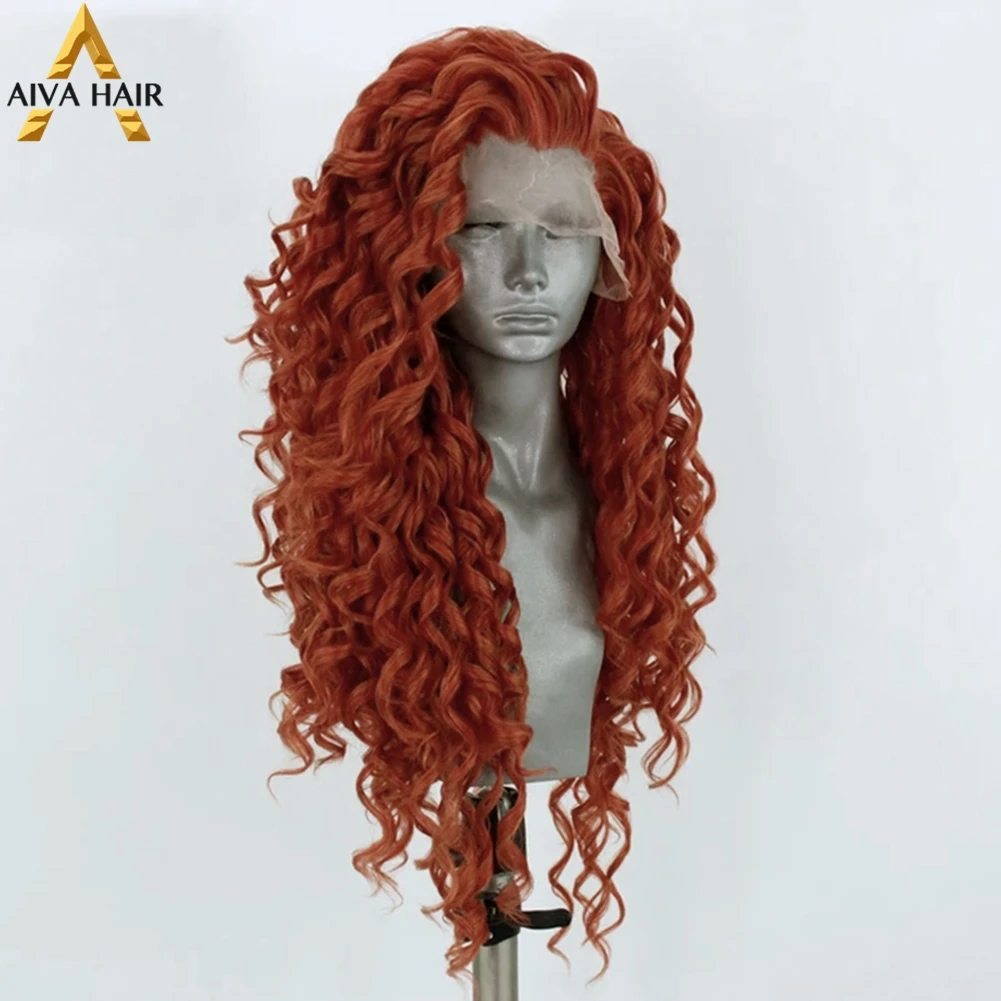 Aiva Hair Ginger Curly Wig Synthetic 13X4 Lace Front Wig Heat Resistant Ombre Pink Synthetic Drag Queen Cosplay Wigs For Women