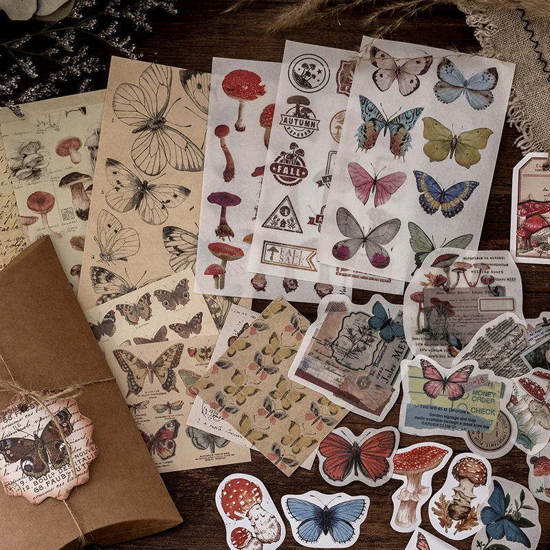 Journamm 30pcs Vintage Favorites Style Dried Flowers Butterfly Retro Stationery Supplies Label Scrapbooking Material Stickers