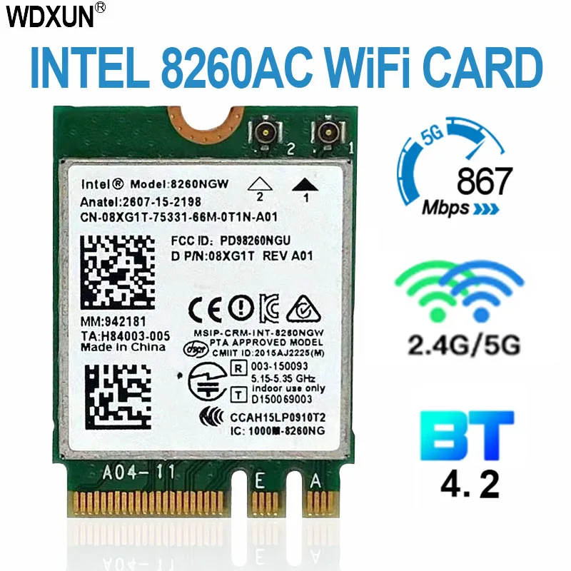 Carte réseau sans fil Intel 8260 2.4 band + 5ghz 867m, bluetooth 4.2, ngff, m.2, wi-fi, module pour intel ac 8260, 8260ngw