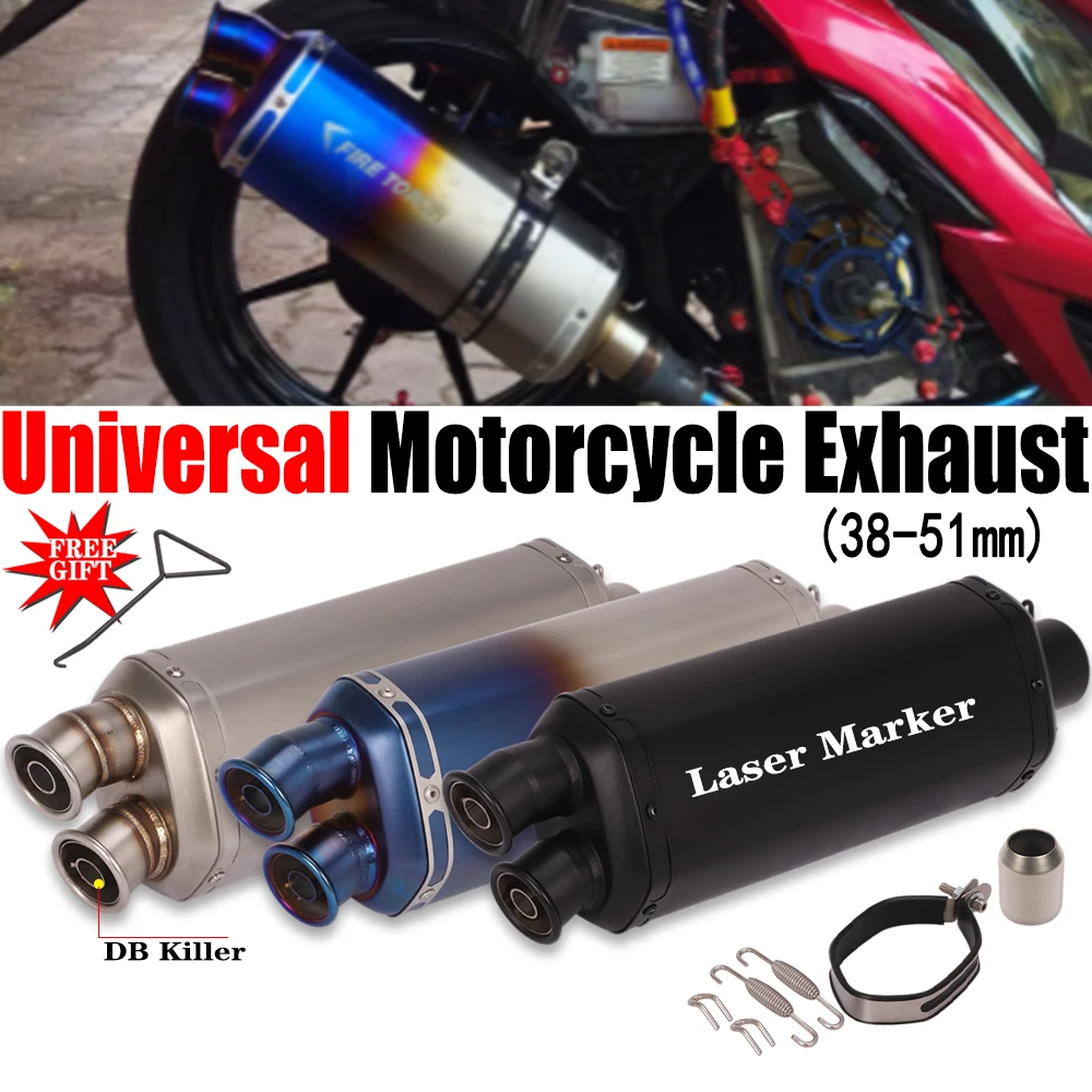 

Universal Motorcycle Exhaust Modified Double Hole Muffler With Removable DB Killer For MT-03 MSX125 CB300R ER6N CBR1000 ZX6R R6