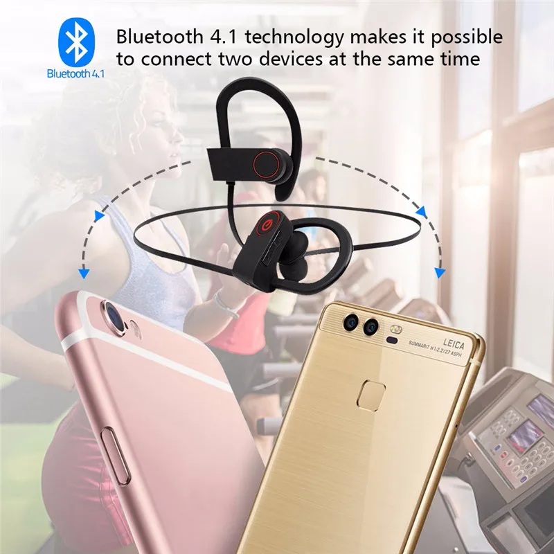 U8 4.1 Bluetooth headphones IPX7 waterproof  wireless earphones sports bass earbuds with mic for iPhone xiaomi Huawei