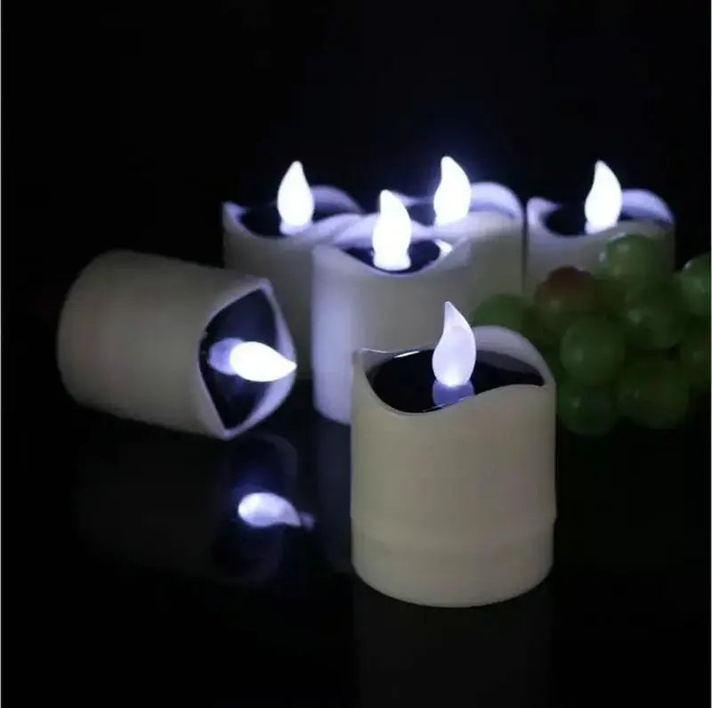 

Romantic Solar energy LED Electronic Tealight Flickering Nightlight Candle lamp Wedding Xmas Church Home decor 7.5CM-Yellow/Whit