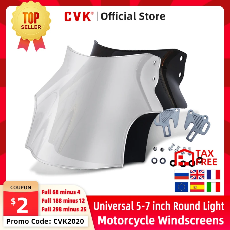 CVK Universal Motorcycle 5-7inch Round Lights Windshield Street Bike Windscreen Screen Glass As For Honda Yamaha Kawasaki Suzuki