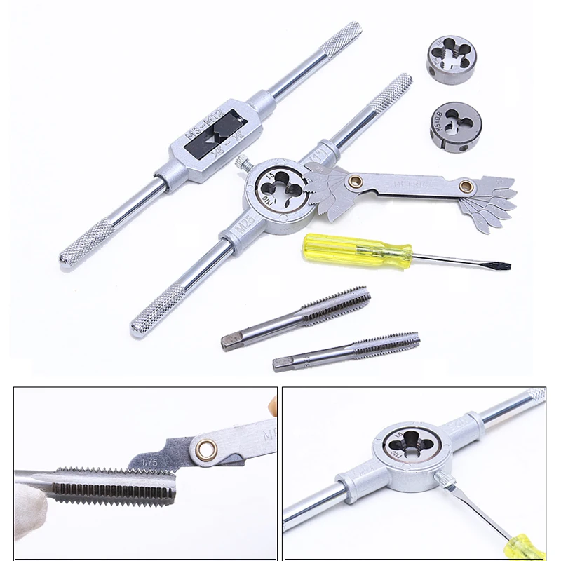 Q.Grt 6pcs-40pcs M3-M12 taraud Die Set Filetage MeaccelerTaps Wralike Dies Kit De Bricolage Wralike Vis Filetage Outils À Main Ensemble