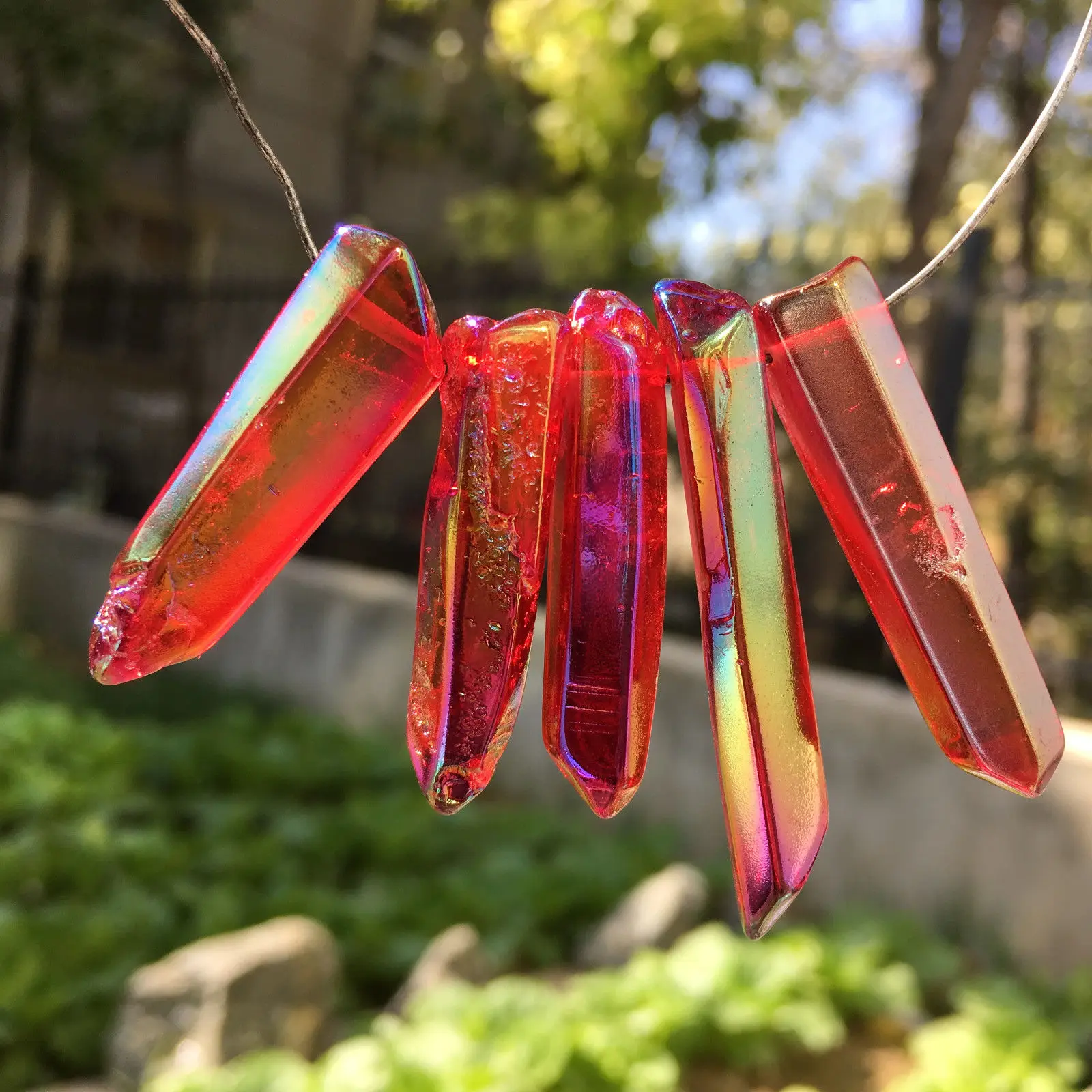 Red titanium rainbow aura lemurian quartz crystal point healing 8pcs