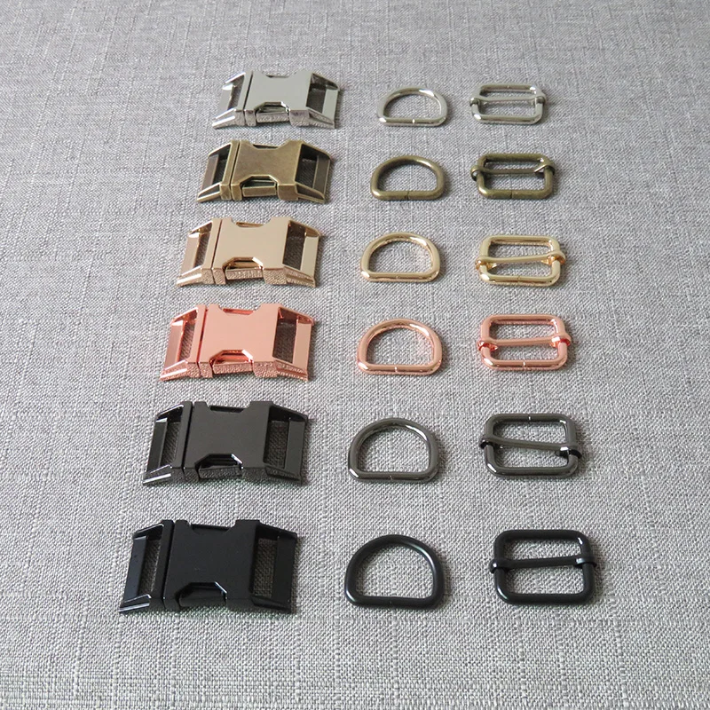 

20 Sets 15mm 20mm 25mm Metal Side Release Buckles D Rings Sliders For Paracord Dog Cat Collar Clasps Loop DIY Sewing Accessories