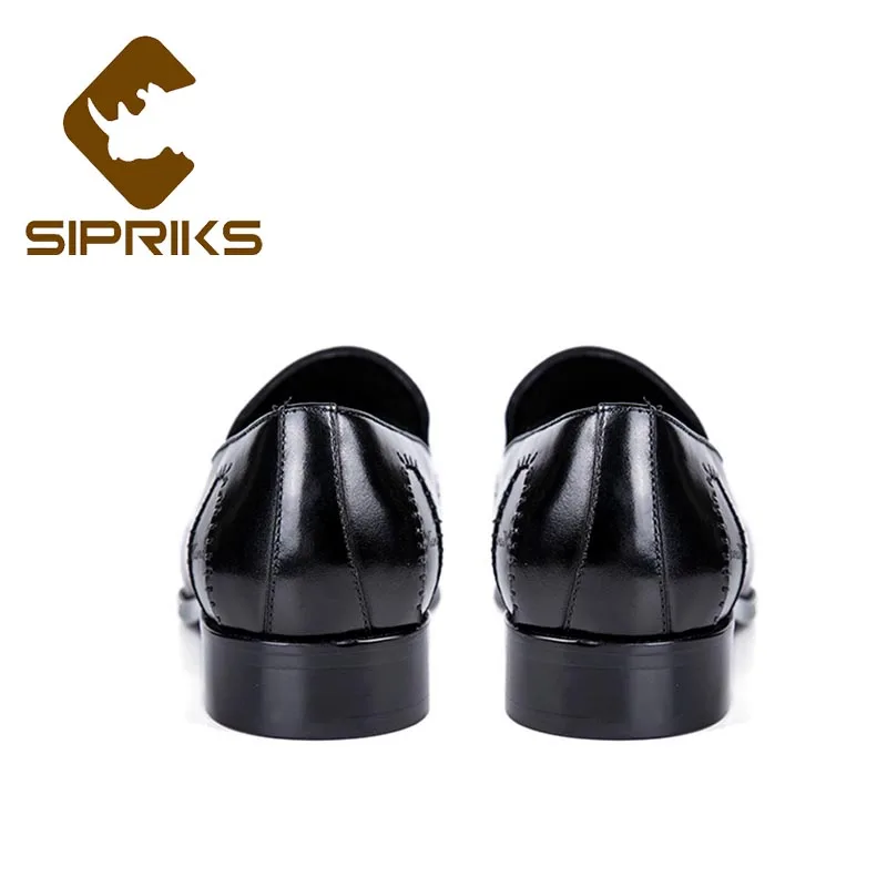 Sipriks Black Blue Khaki Shoes Mens Genuine Leather Slip-On Loafers Male Business Casual Gents Suit Formal Tuxedo Shoes Big Size