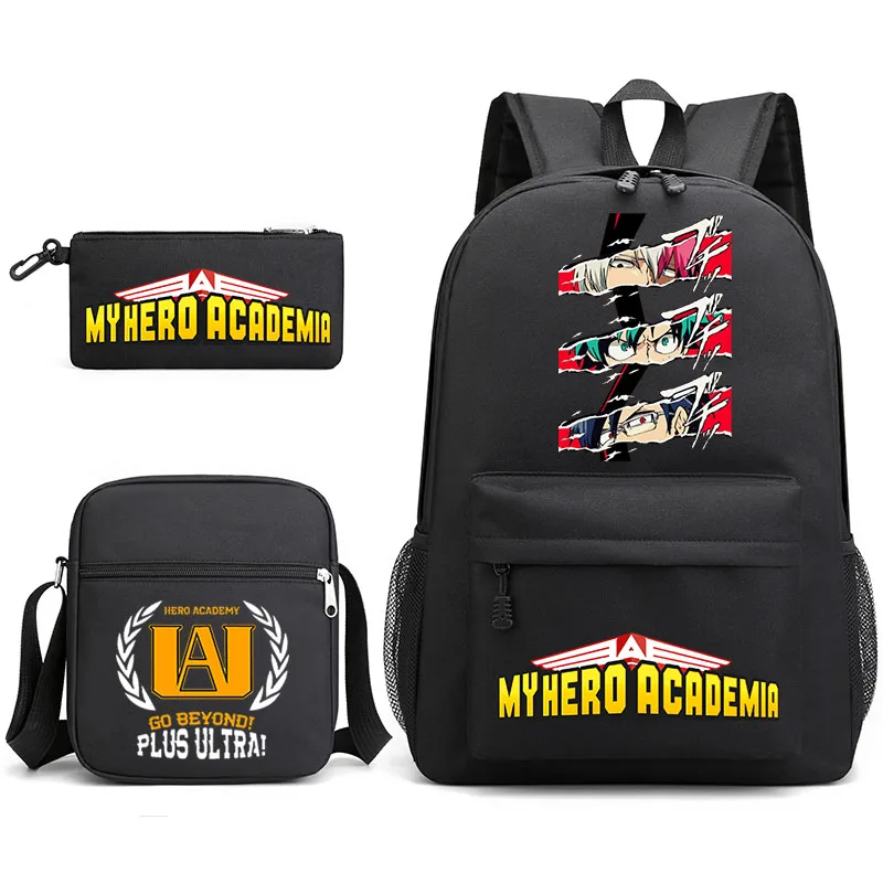 Shopping portable supplies college style My Hero Academia printed backpack 3 pieces/set canvas shoulder bag pencil clutch