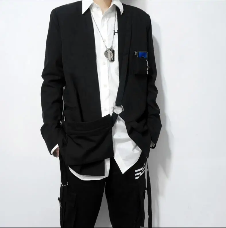 Autonomous black functional fan pack suit men and women bag loose eldest brother wide west coat.