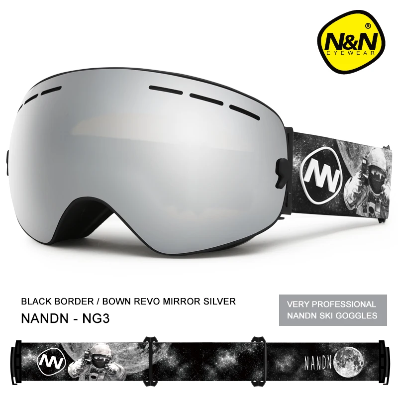 NANDN-Gafas de esquí para snowboard, doble capa, UV400, antivaho, gafas de pasamontañas grandes