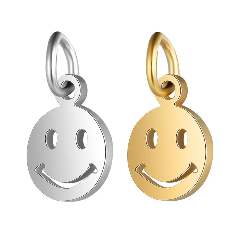 4pcs/lot Stainless Steel Cute Smiling Face Charms For Necklace Pendant Charms DIY Jewelry Making Handmade Craft Jewelry Findings