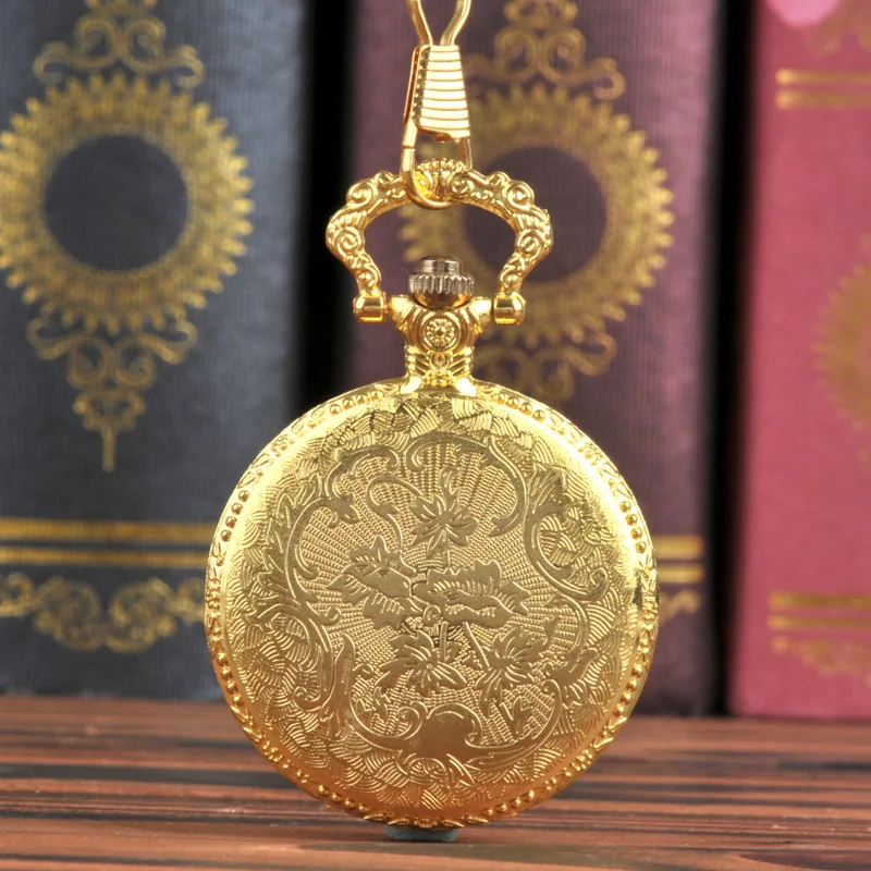 1044Necklace Pendant Vintage Chinese Animal Bronze Horse Quartz Pocke Watch Running Pattern Gold Hollow