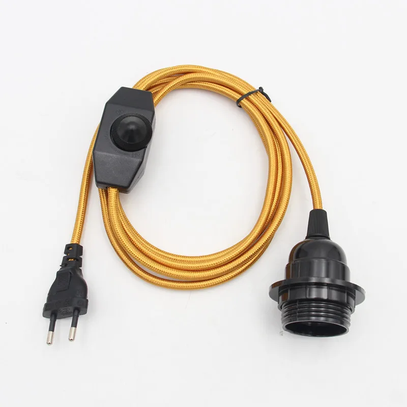 AC 220-240V  Vintage Fabric Cable with EU Plug  Dimmer Switch and E27 Bulb Lamp Holder DIY Plug-in Lamp Cords