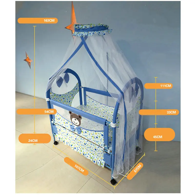 2 in 1 Baby Crib & Cradle with Mosquito Net, Multifunctional Kids Bed Infant Bassinet