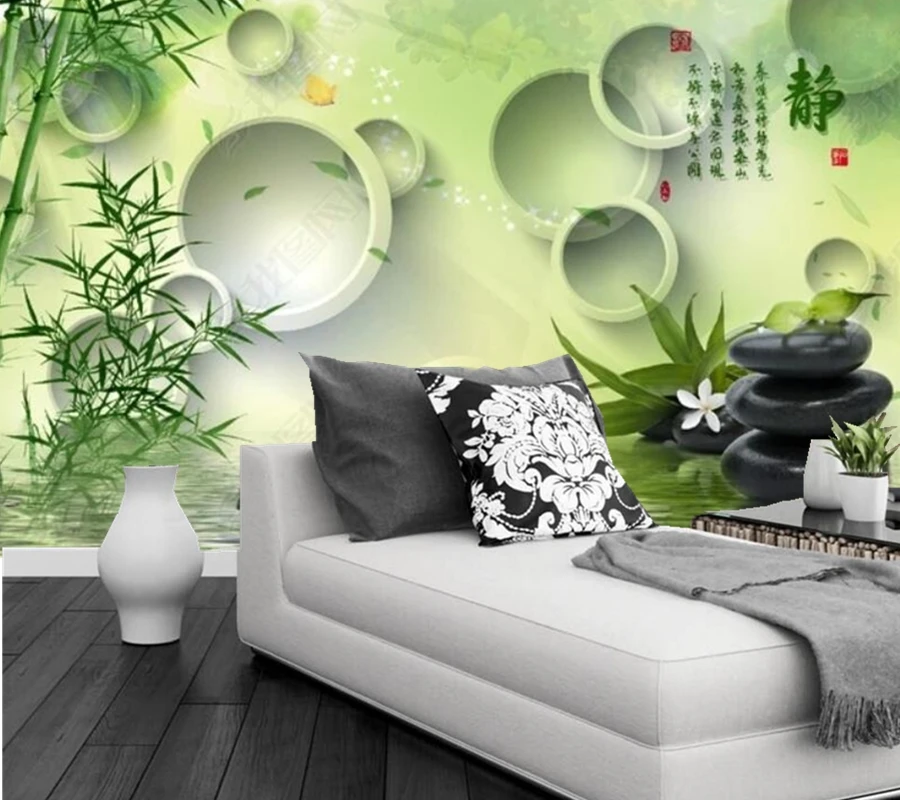 

Papel de parede Bamboo Forest Reflection circle 3D wallpaper mural,living room tv wall bedroom wall paper home decor