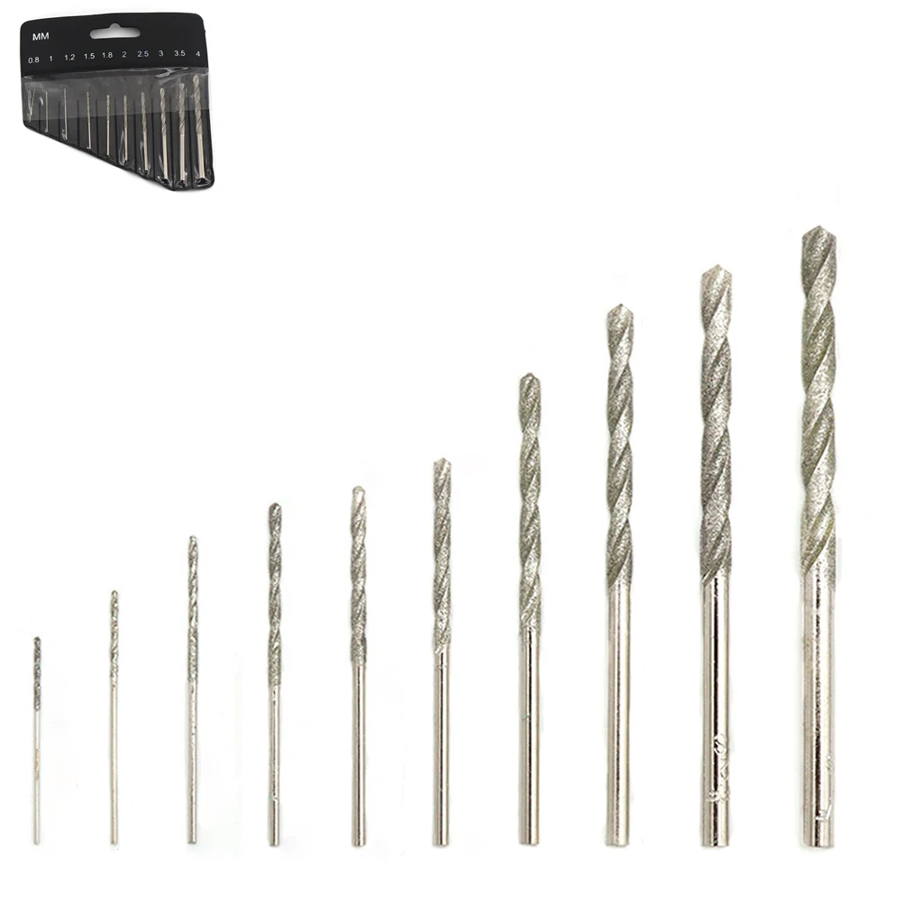 10 Chiếc Kim Cương Đầu Xoắn Bộ Mũi Khoan Cho Thủy Tinh Trang Sức Đá Gạch 0.8Mm-4Mm