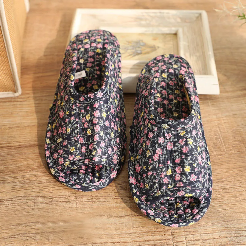 Floral Women\'s Slippers Home Cotton Slippers Inside Floor Unisex Soft-soled Non-slip Shoes Flat Female Slippers House New 2021