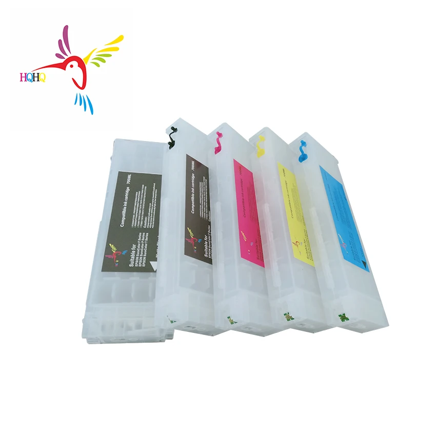 4pcs 700ML Empty Refillable Cartridge and One Set Chips + 4 x500ml Eco Solvent Ink for Epson Printer SC  S30610