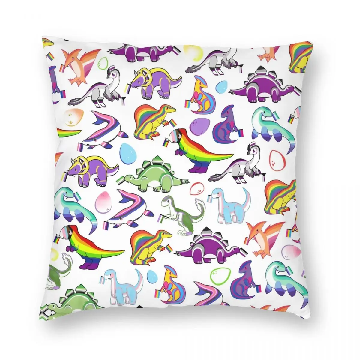 Pride Dinos Pillowcase Polyester Linen Velvet Pattern Zip Decor Sofa Seater Cushion Cover