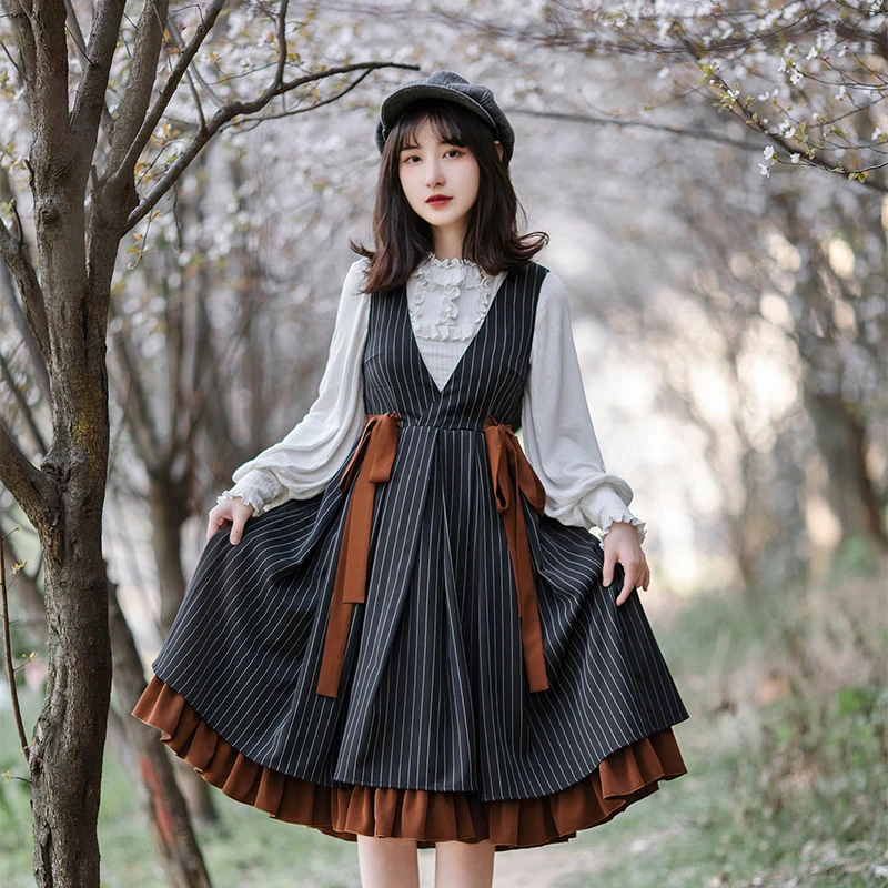 Anh Học Đại Học Phong Cách Ngọt Lolita Đầm Dây Retro Ren Nơ Victoria Đầm Xinh Xắn Kawaii Cô Gái Gothic Lolita Cos Loli