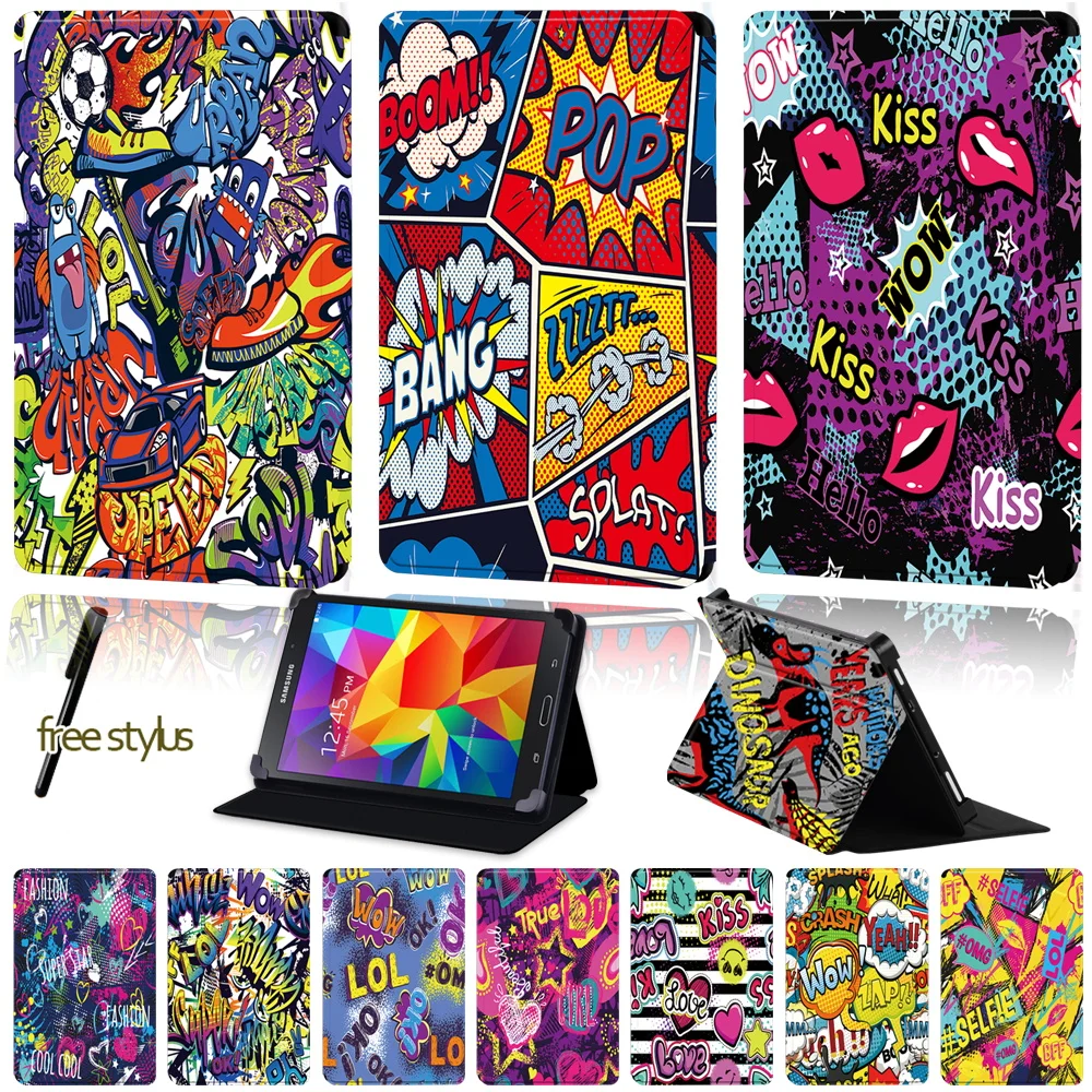 Universal Tablet Case for Samsung Galaxy Tab 2/Tab 3 /Tab 4/Tab 10.1/Tab 10.1 LTE Graffiti Pattern Series Flip Cover Case+Stylus