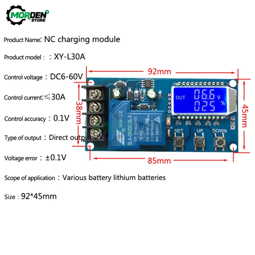 6-60V 30A 10A Lead-Acid Solar Charging Controller LED Display Lithium Battery Charger Control Switch Protection Board 12-24V