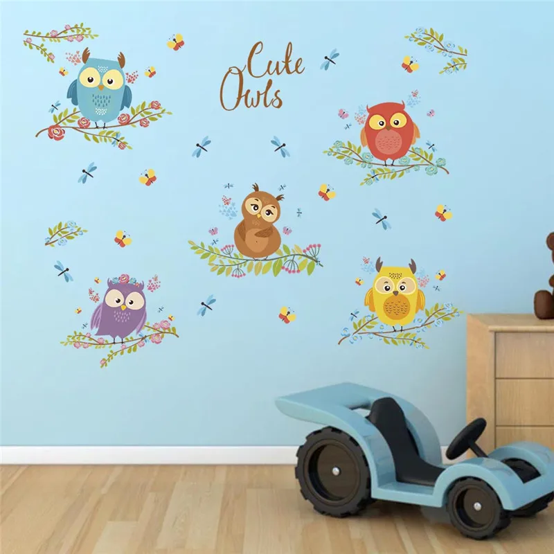 Cute Owl Family Wall Stickers Home Decoration Kids Room Bedroom Animal Owlet Mural Art Diy Pvc Bird Wall Decals