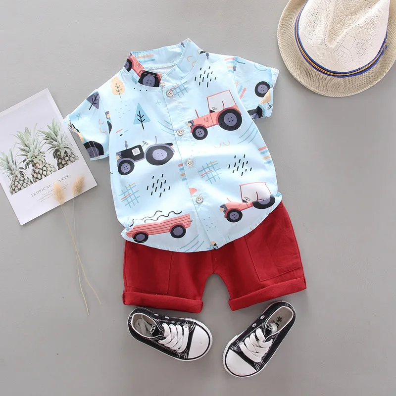 Summer Boys Short Sleeve Clothes Fashion Cartoon Shirt Shorts 2 Pieces Boy\'s Clothing Sets