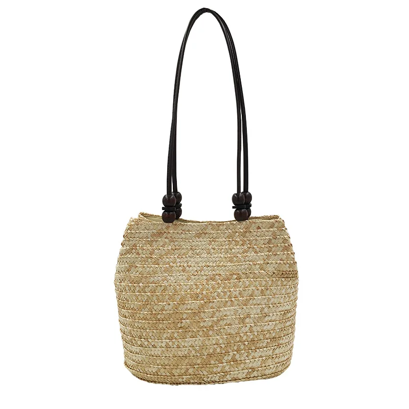 Wheat Straw Woven Women's Shoulder Bag Beaded Handbag Designer Bohemian Summer Beach Bags Female Knitted Tote Bag