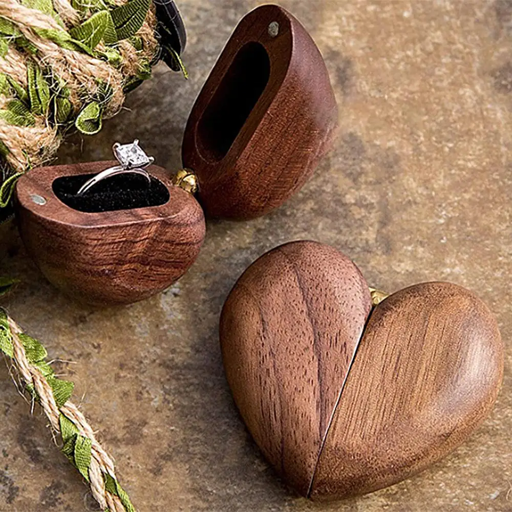 HOT SALES！！！New Arrival Heart Shaped Ring Box Wooden Storage Case Wedding Proposal Jewelry Container Wholesale Dropshipping