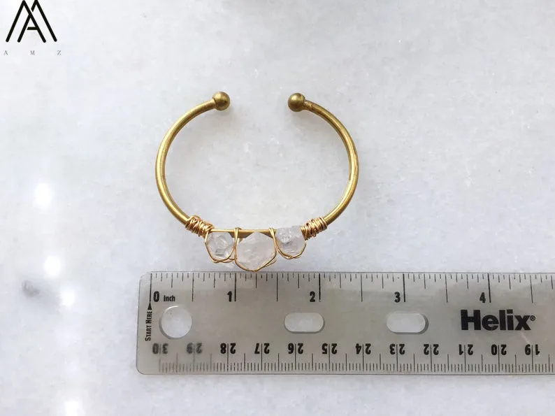 Natural Stone Open Bangle Jewelry Women Gold Color Wire Wrap Irregular White Crystal Quartz Cuff Bangles Bracelets BG001AMAB