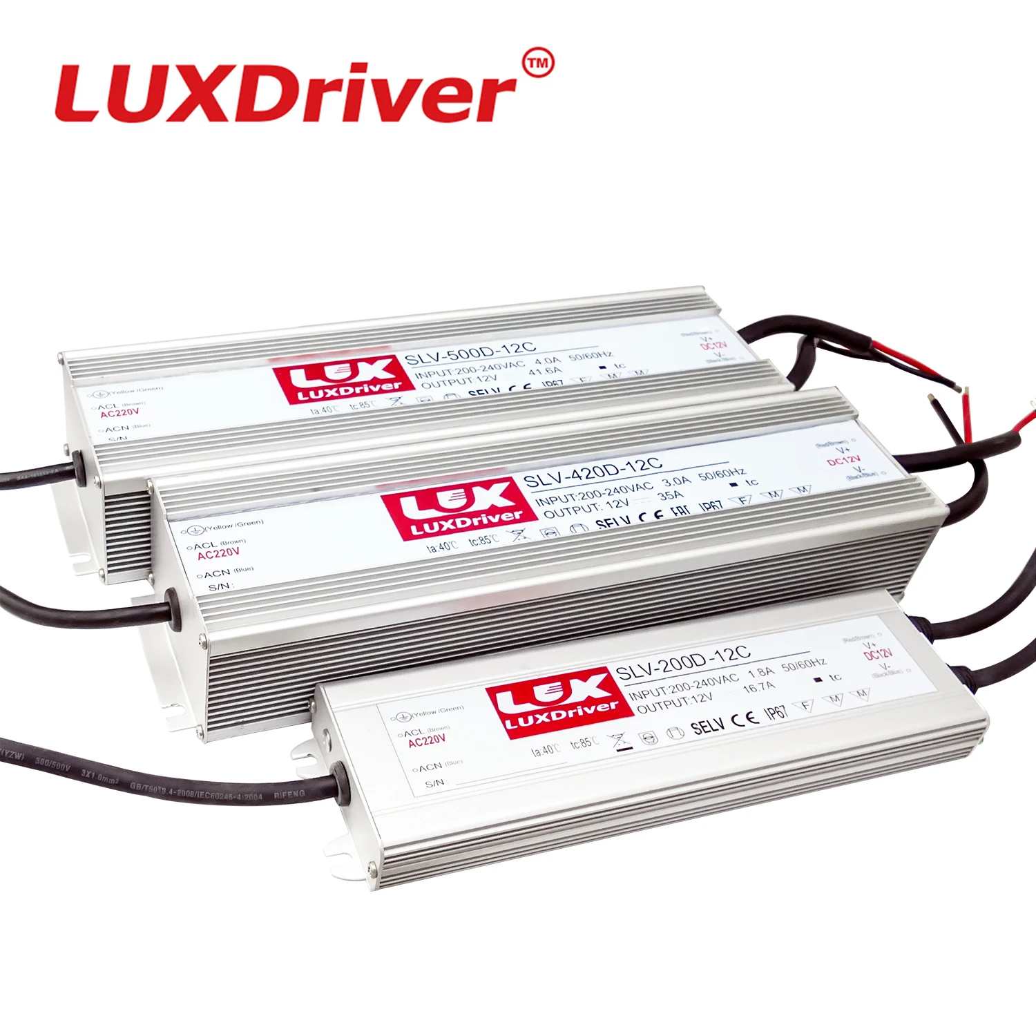 150W-500W IP67 Aluminum Housing LED Power Supply 12V/24V LED driver Waterproof DC Lux Driver