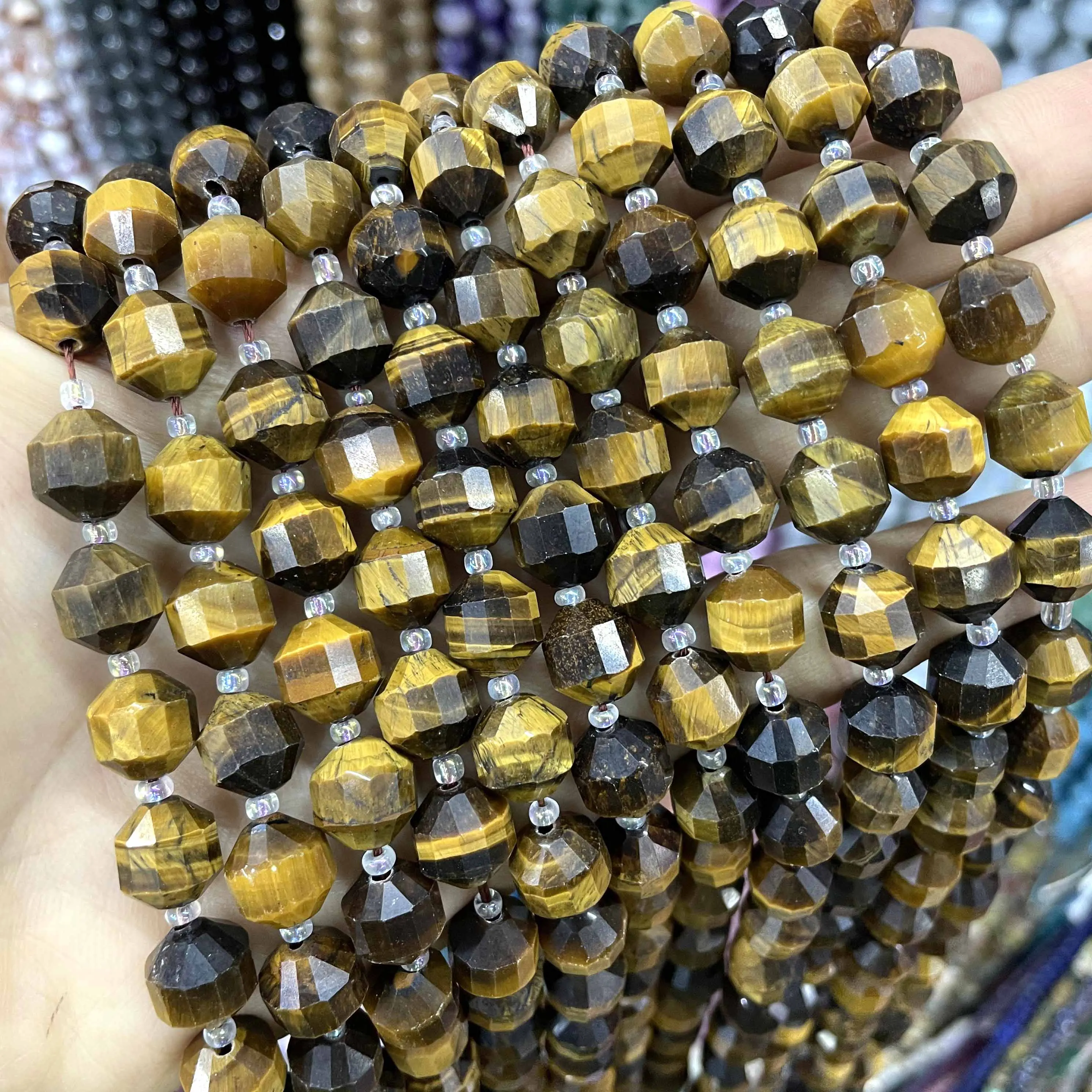 Natural 8 10mm Faceted Lapis Lazuli Tiger Eye Agates Opal Jaspers Quartz Stone Beads For Jewelry Making DIY Bracelet Accessories