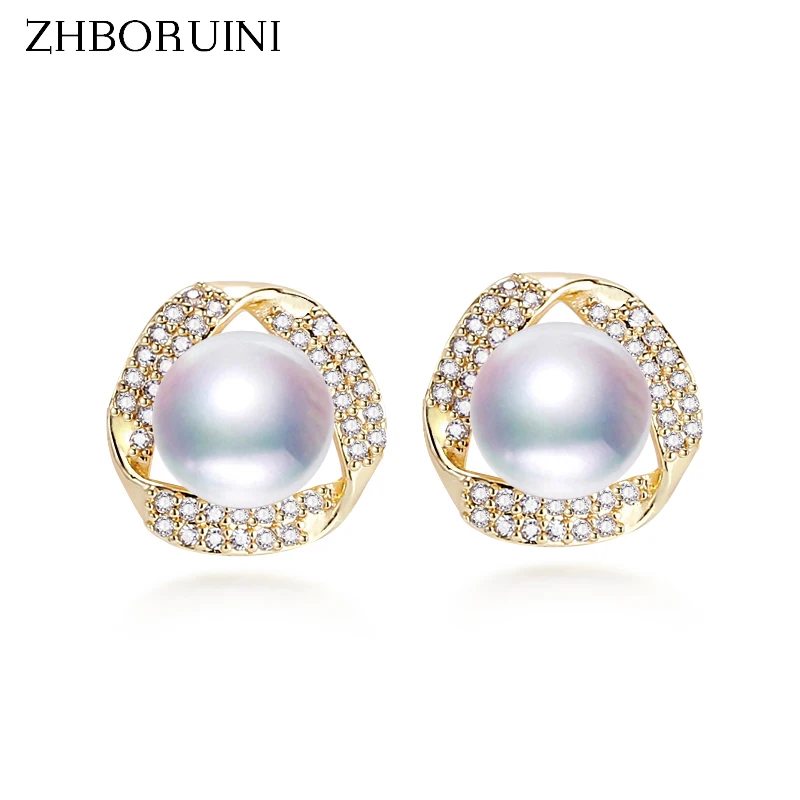 

ZHBORUINI Fine Pearl Earrings For Women 14k Gold Plating Stud Earring Real Freshwater Pearl Wedding Jewelry Gift Accessories